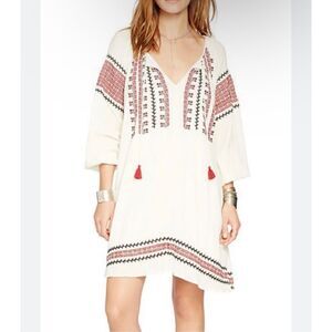 Denim & Supply Ralph Lauren Mini Dress Large White Red Embroidered Gauze Tassel